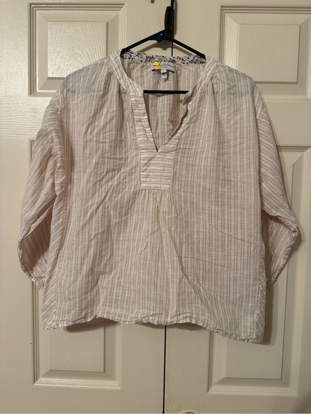 Michael Stars Light Pink Striped V-Neck Pullover Blouse